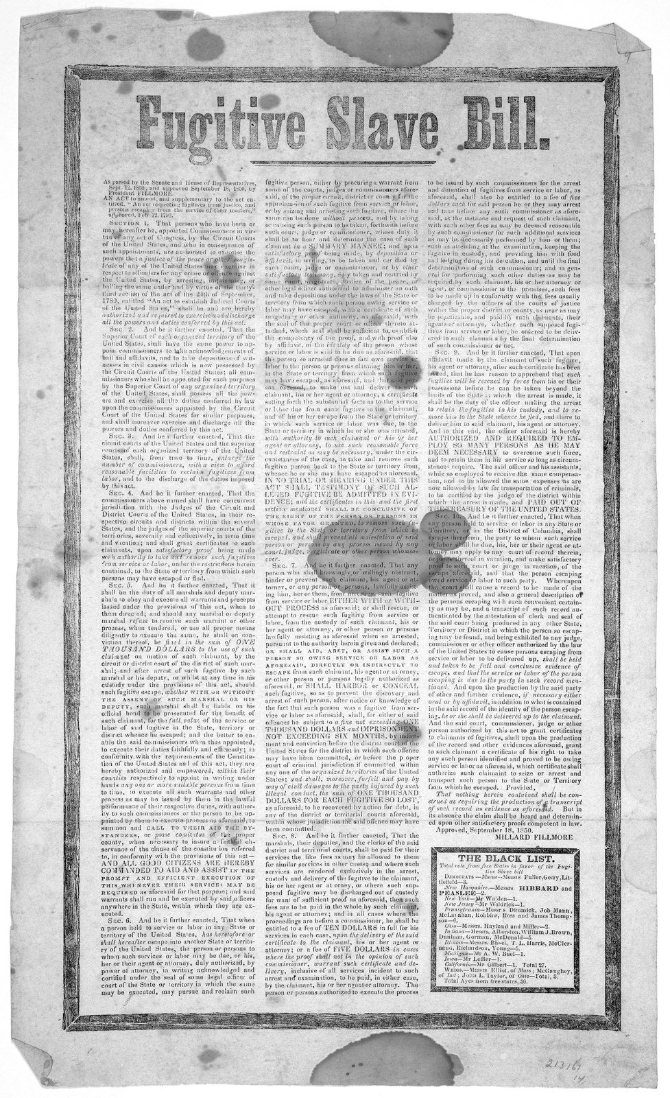 Printed Fugitive Slave Act broadside