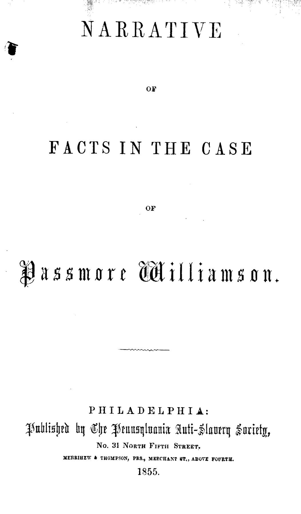 Scanned 1855 pamphlet page containing Jane Johnson's testimony about wanting freedom and leaving John Hill Wheeler in Philadelphia.