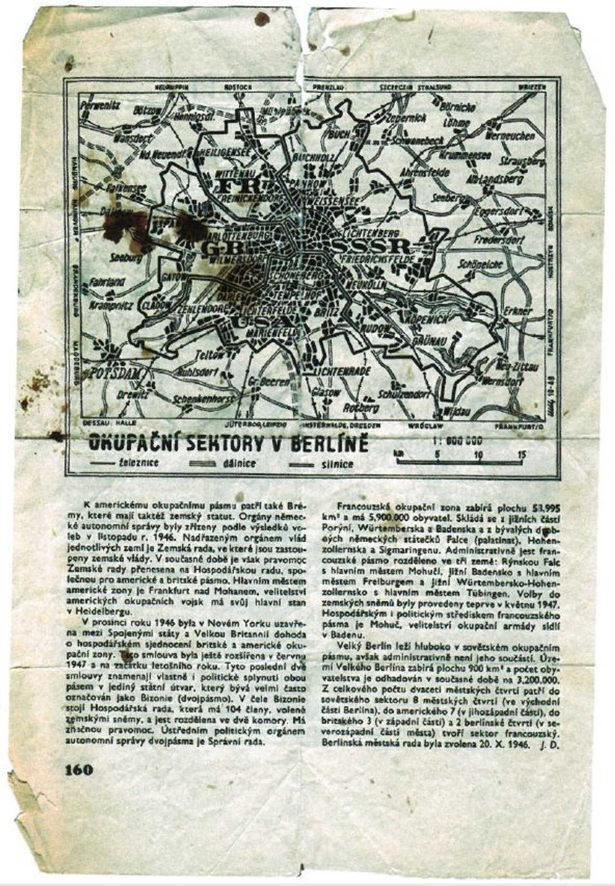 Historical map showing Berlin’s occupation sectors, identified as a map carried by the Mašín group during their 1953 escape.