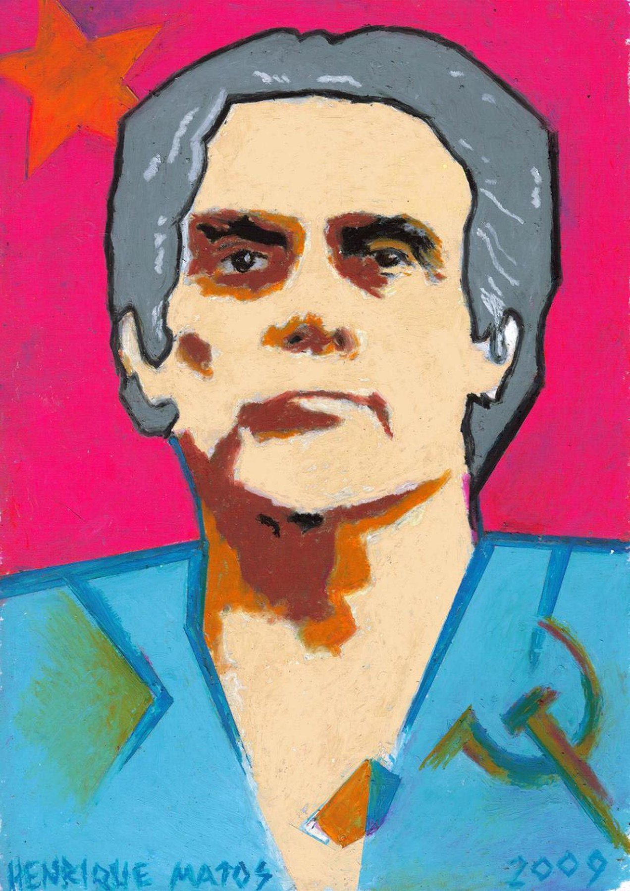 A 2009 oil-pastel portrait of Portuguese communist leader Álvaro Cunhal.