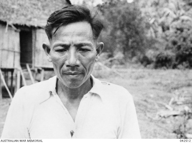Kulang, a North Borneo village headman who helped Owen Campbell survive after escaping the Sandakan death march, photographed during the postwar Reward Mission.