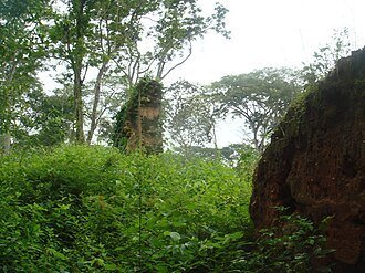 Weathered masonry ruins surrounded by vegetation in the Buría area of Venezuela.
