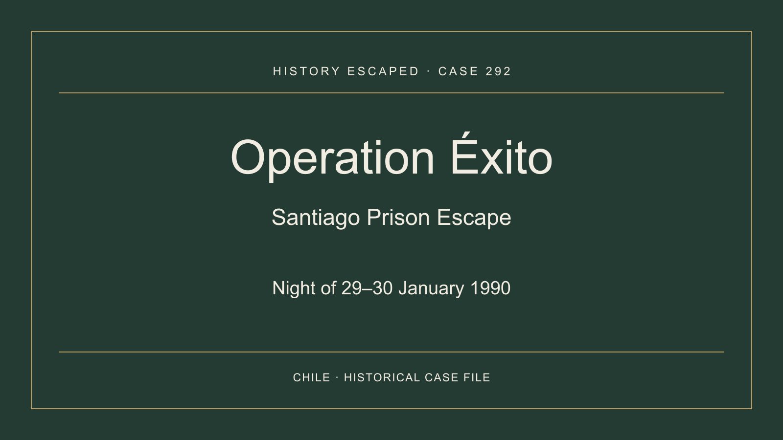 Operation Éxito — Santiago Prison Escape, night of 29–30 January 1990.