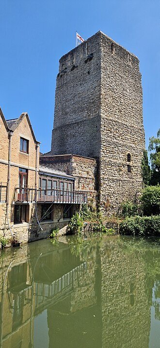 St George’s Tower, Oxford Castle, with Castle Mill Stream in the foreground