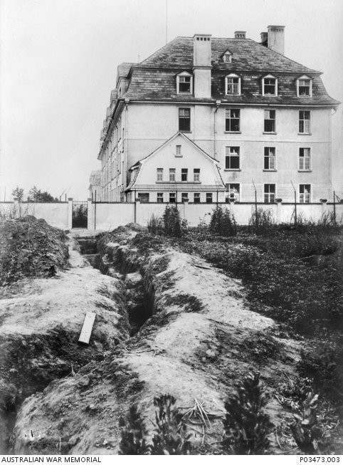 Exposed remains of the Holzminden prisoner-of-war escape tunnel in Germany, photographed in 1918.