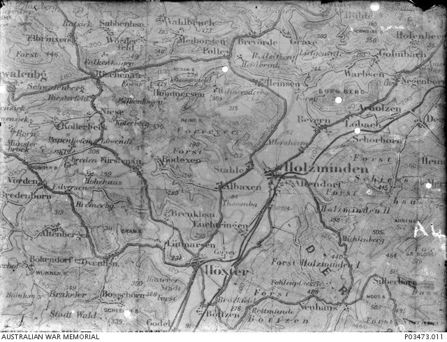 Section of a German map reproduced for Allied prisoners preparing to escape from Holzminden in 1918.