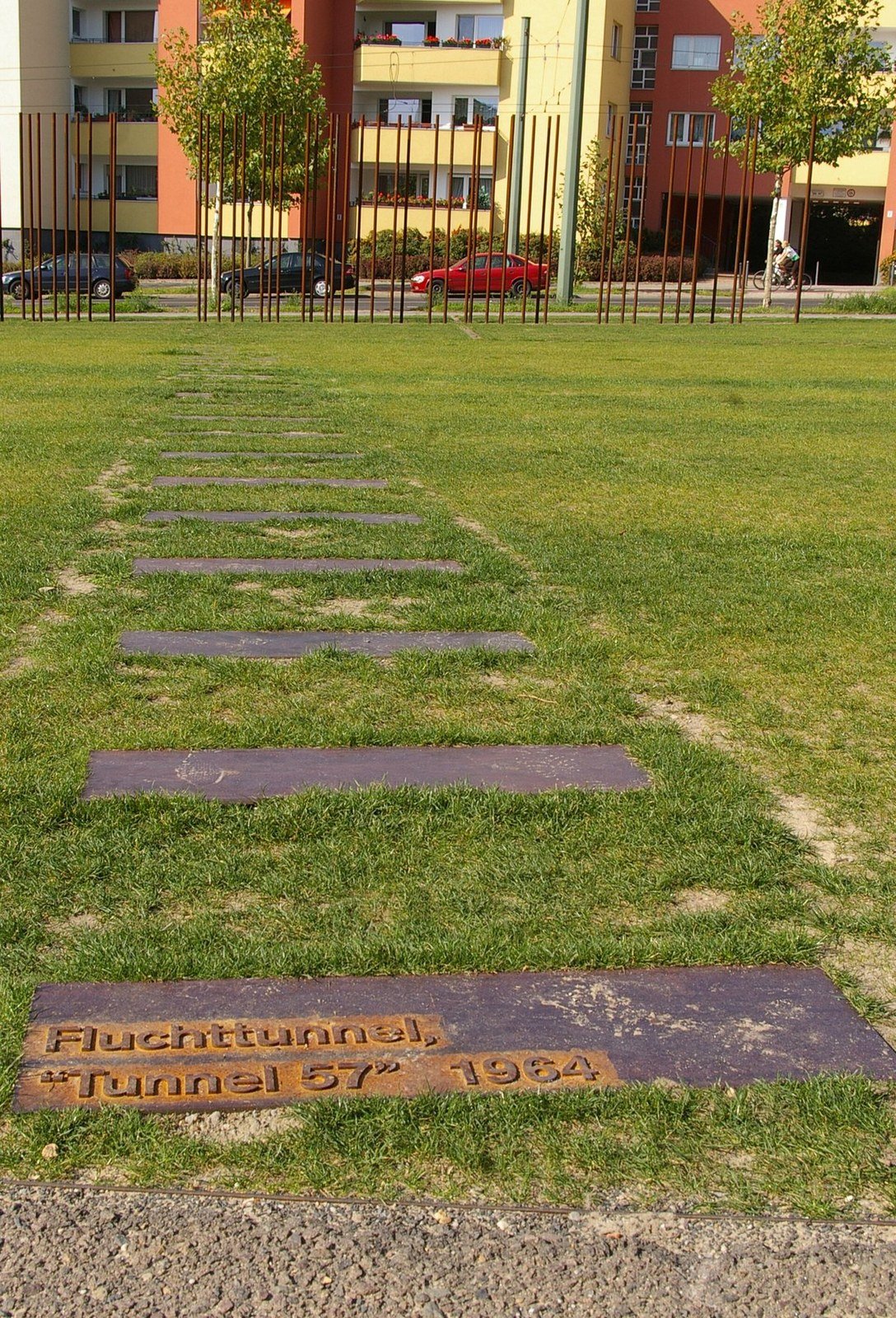 Memorial ground marking identifying the route of Tunnel 57 at Bernauer Straße